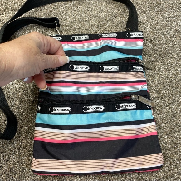 LeSportSac Crossbody Adjustable Strap, Three Separate Zipper Compartments Stripe - Picture 4 of 7